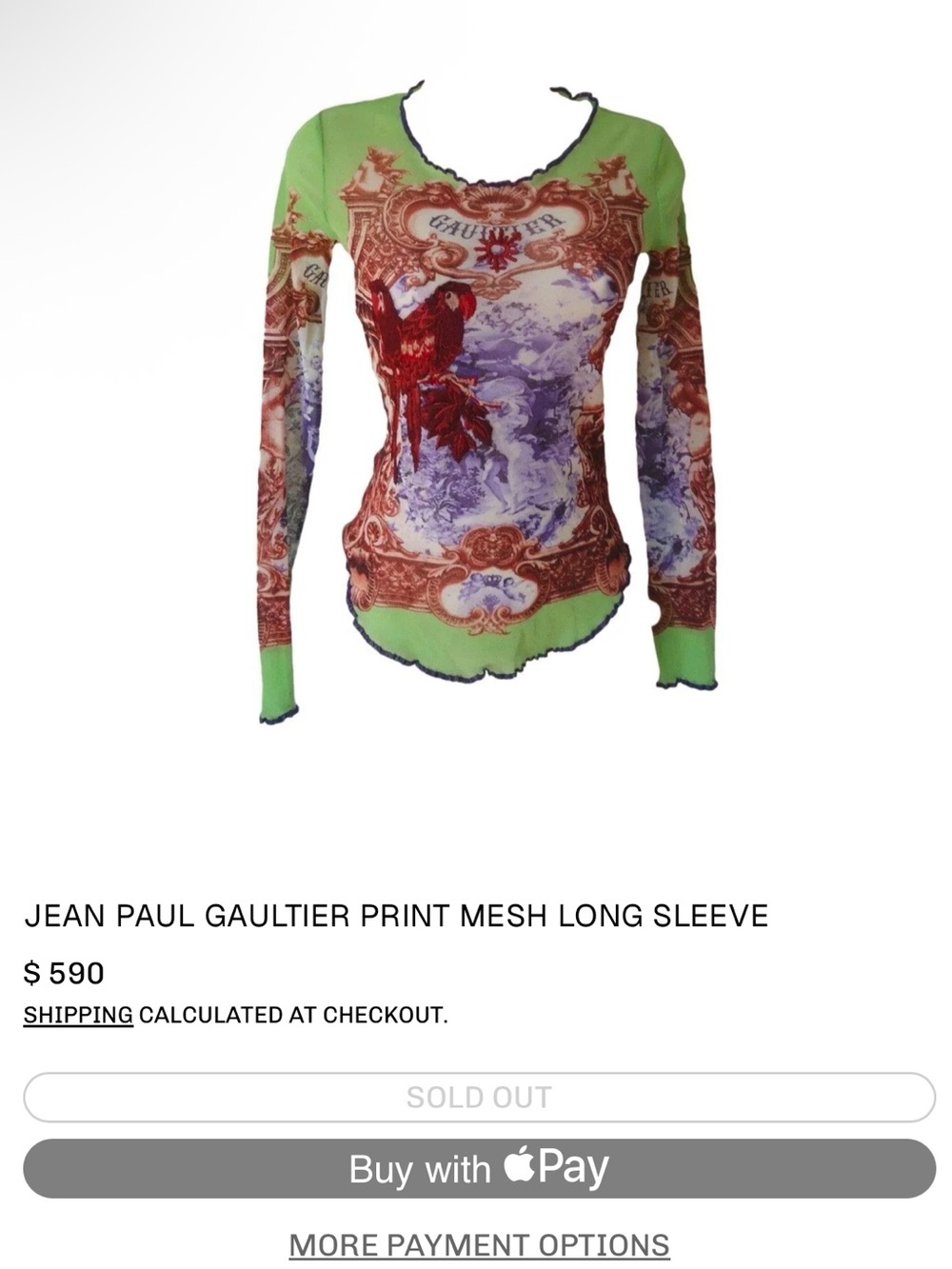 Rare Archive Jean Paul Gaultier Soleil Print Mesh Embroidered Long Sleeve Small - Picture 12 of 12